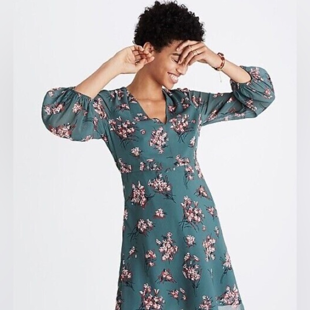 Madewell Green Floral Long Sleeve Dress | Size 6
